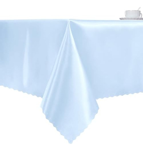 Mantel Rectangular De Satén Azul Claro De 54 X 108 Pulgadas,