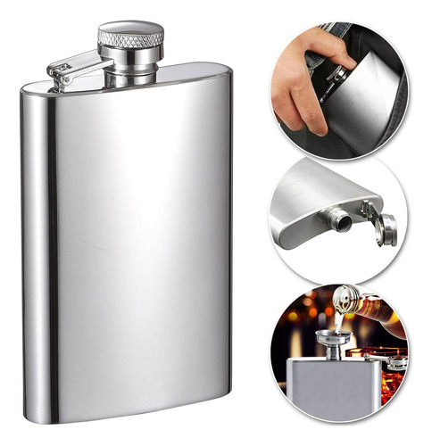 Cantil Inox De Bolso À Prova De Vazamentos Bebida Whiskys Cor Cantil Inox Frasco Garrafa Whisky Bolso Bar Portátil 230ml