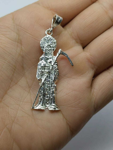 Dije Santa Muerte Grande Plata Fina Ley 925 Circonia Blanca