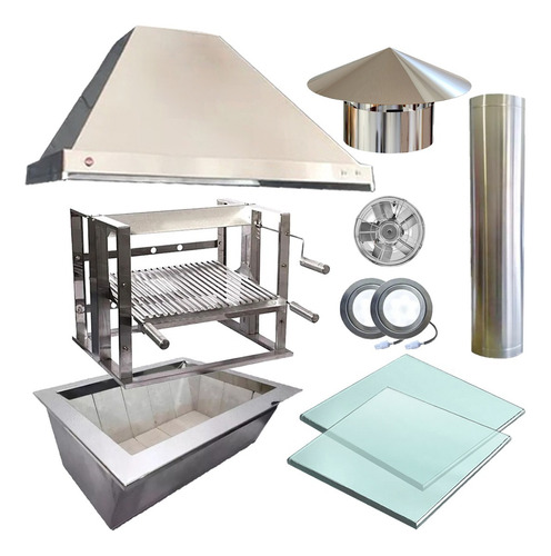 Kit Churrasqueira Braseiro E Coifa Gourmet Cor Inox