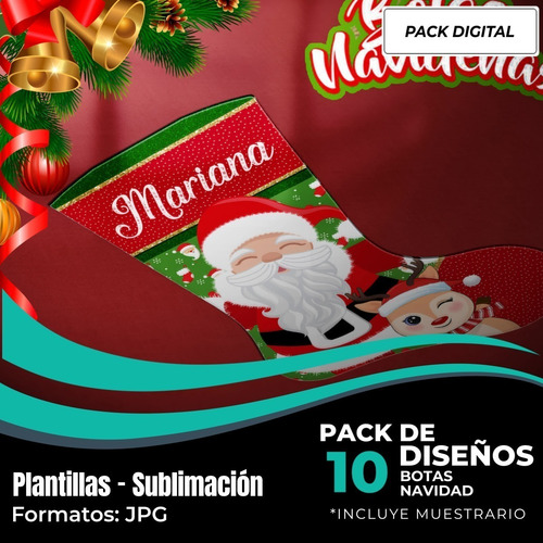 Diseños Para Estampar Sublimar Botas Navideñas M200