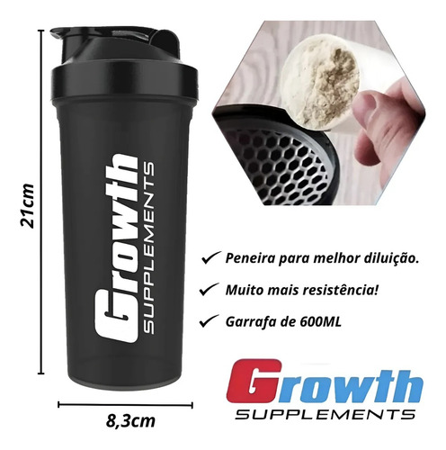 Coqueteleira Com Mola 600ml - Growth Academia Garrafa Whey