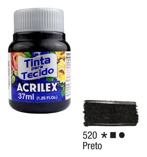 Kit Com 6 Tintas De Tecido Tela Acrilex 37ml
