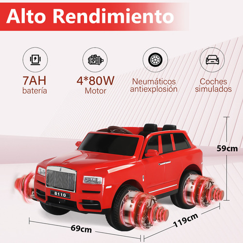 HONEY WHALE Carro Electrico P/ Niños Montable Con Control Remoto Hw 8110 Autonomía de 70 Minutos Velocidad Máxima 5 KM/H Color Rojo Honeywhale