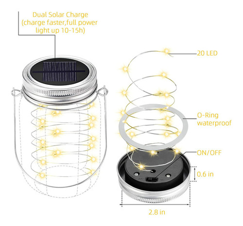 Guirnalda De 20 Luces Led Con Tapa De Cristal Solar, 6 Unida