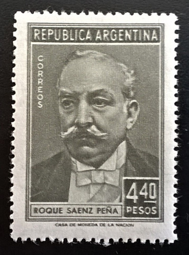 Argentina, Sello Gj 1051 Saenz Peña 4p40 1957 Mint L13957