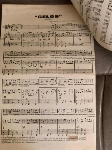 Partitura Original Jose Ma Napoleon Celos Original (Usado)