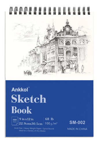 Ankkol Cuaderno De Bocetos De 9 X 12 Pulgadas, 100 Hojas (68