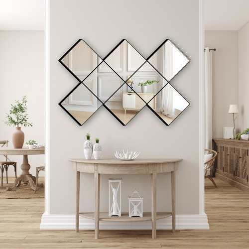 Kit Espelhos Decorativos Grande Em Vidro Mosaico Com Moldura