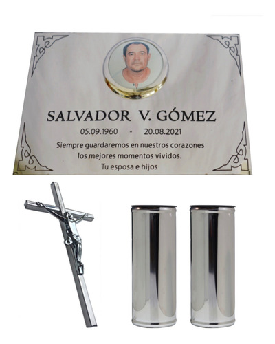 Placa + Foto + Floreros + Cruz. Para Cementerio, Lapidas.