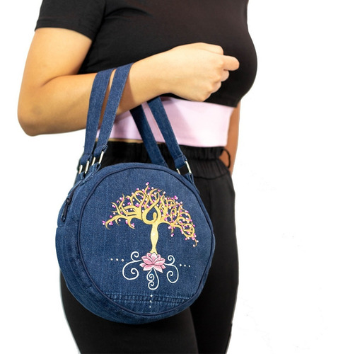 Imagen 5 de 8 de Bolso De Mano Redonda, Adornada Con Árbol De La Vida Y Raíz