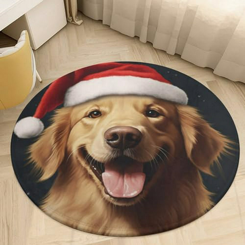 Alfombra Redonda Para Perro De Navidad Golden Retriever Dog 