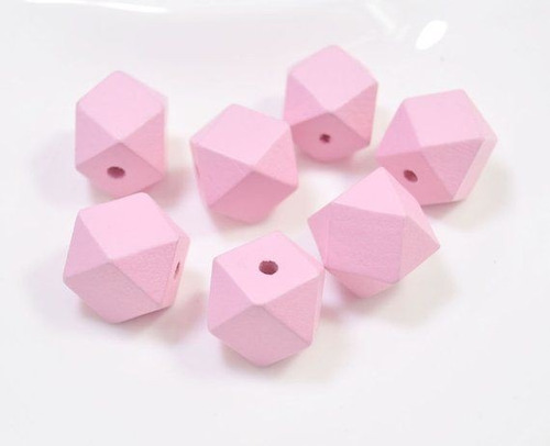 Cuentas De Madera Hexagonal Color Rosa 14pcsx1,2cm 