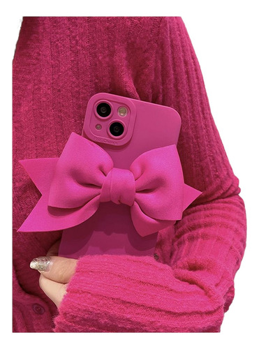 Imagen 4 de 8 de Funda De Goma Con Moño Para iPhone + Mica Protectora Mujer