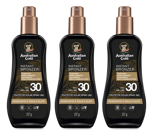 3 Protetor Solar Corporal Spray Fps30 Australian Gold 237g