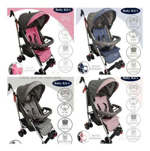 Coche Reclinable Modelo Baston Babykits Nimbo Con Cobertor Color Rosa Color del chasis Negro