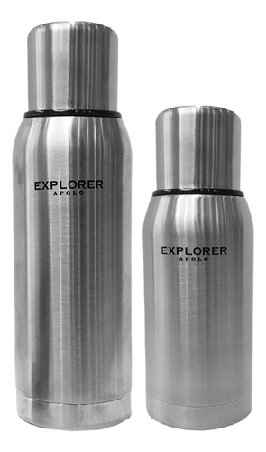 Combo Termo Acero Inoxidable Explorer 1 Lt + 750 Ml Cebador Color Plata