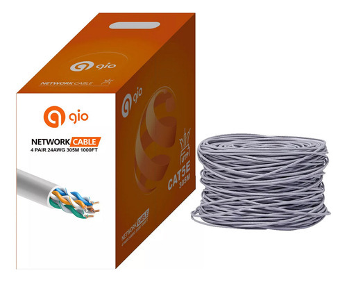 Gio Bobina Cable de Red UTP Cat5e para Interior 8 Hilos Trenzado Ideal para CCTV