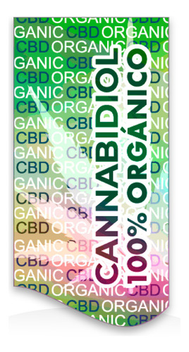 Holograma Cannabidiol 100% Org / 336 Pzs 20mm Color Holografico Diseño Impreso Cbd 100% Organico B