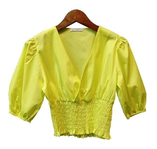 Blusa Tricoline Gola V Com Lastex