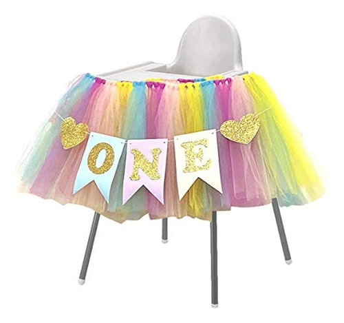 Arco Iris 1st Cumpleaños Niñas Tutu Para Silla Alta Tulle