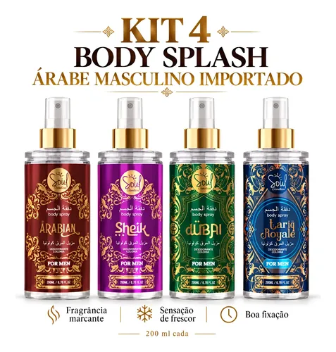 Kit4 Body Splash Àrabe Masculino 200ml Alta Fixação Original