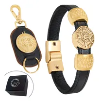Comprar Pulseira São Bento Dourada Preto + Chaveiro São Bento Luxo