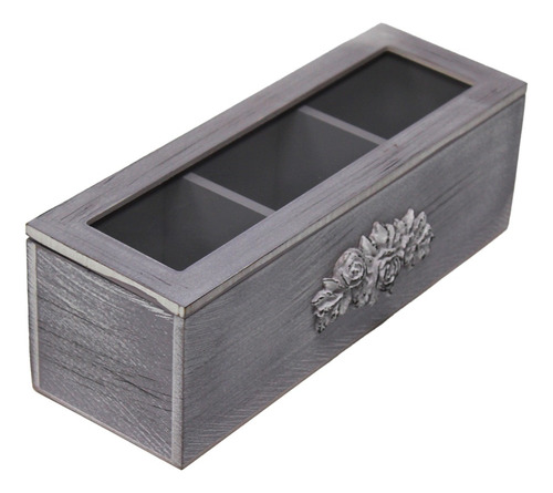 Caja De Madera Para Té O Cafe De 3 Divisiones Gris Rústico