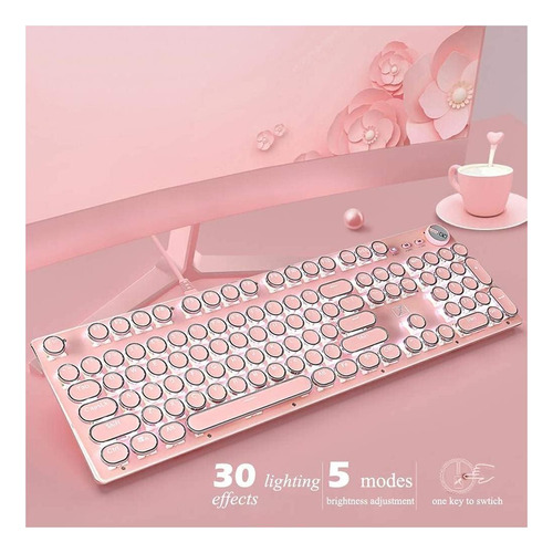 Teclado Y Ratón De Máquina De Escribir Rosa, Teclado Retro Rosa.