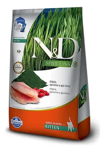 Ração para Gatos Filhotes Farmina N&D Spirulina Tilápia e Aloe Ingredientes Naturais Suporte Imunológico 1,5 kg