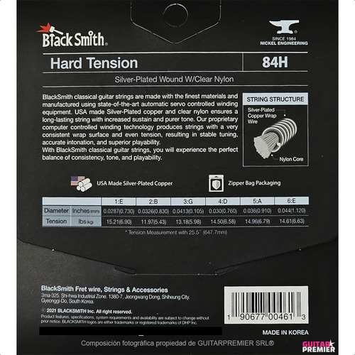 Cuerdas Guitarra Criolla Clasica Ej27h Blacksmith 84h Hard