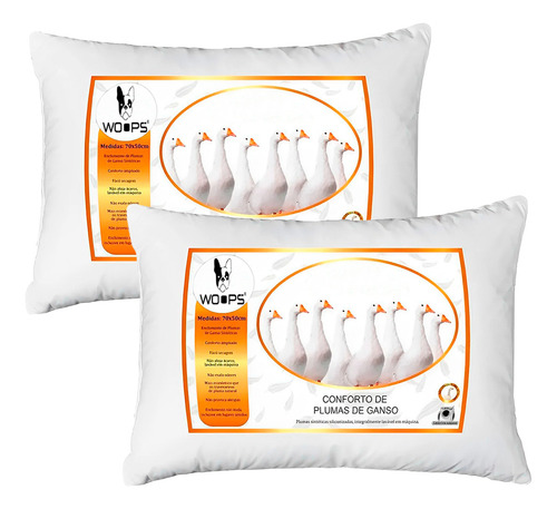 Kit 2 Travesseiro De Plumas Ganso Premium Toque Macio Cor Branco