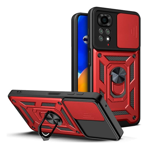 Funda Reforzada Anillo Con Protector De Cámara Para Xiaomi Rojo Redmi A3 / A3x