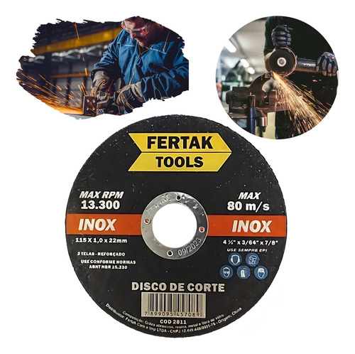 Disco De Corte Fino Inox 4.1/2 X 1,0 Esmerilhadeira 10 Pçs Cor Fertak