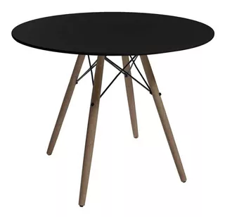 Mesa Charles Eames Eiffel Wood - Tampo Redondo 90cm Cor Dos Pés Madeira Cor Da Tampa Preto