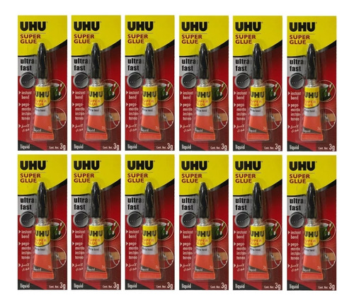 12 Pegamentos Uhu Superglue Adhesivo Super Rapido Fuerte 3g 