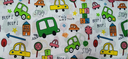 Tela Popelina Autos 1,5 Mts De Ancho Infantil Niños Vehiculo