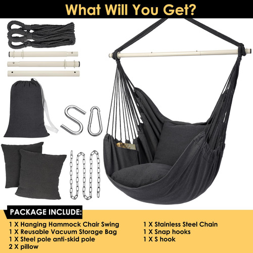 Silla Hamaca Colgante Gris Oscuro Con 2 Cojines Incluidos