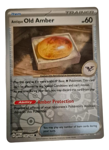 Old Amber Holo  Carta Pokemon Tcg 151 Original+10 Cartas 