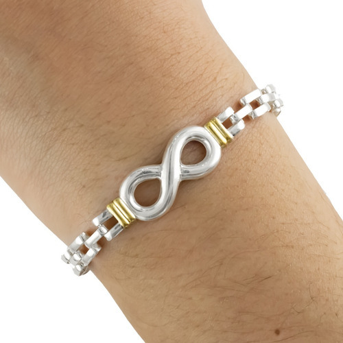 Pulsera Plata Y Oro Dije Infinito Mujer Panther Garantía 