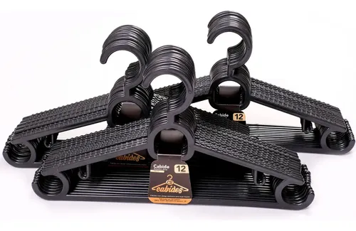 Cabide Adulto de Plástico Preto Kit com 30 Unidades Antiderrapante para Camisas e Calças