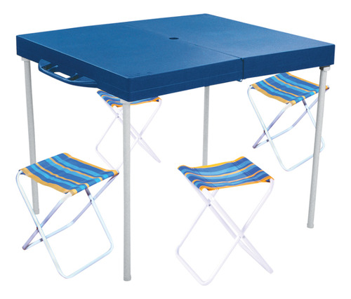 Mesa Plegable Mor Con 4 Banquetas Práctica Camping