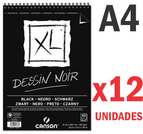 12 Block Canson Xl Dessin Noir A4 Black Doble Faz Bocetos