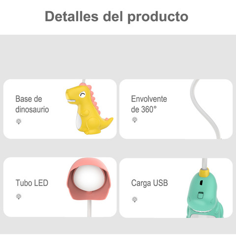 Lámpara De Escritorio Luz Led, Dinosaurio Y Cuidar La Vista Verde Claro