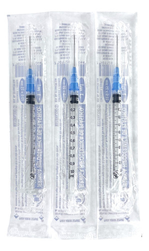 Jeringa de plástico de 1 mL Con Aguja calibre 23G x 25 mm con bajo espacio muerto LDS caja con 100