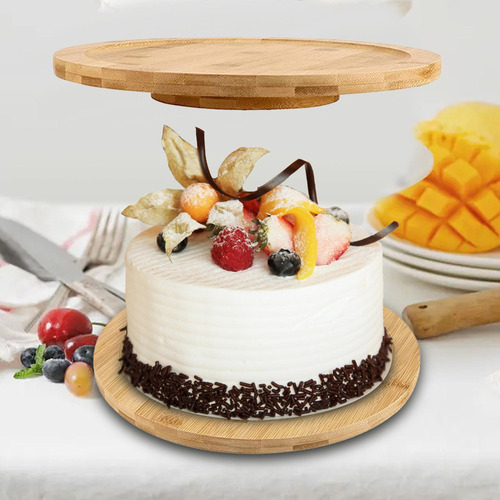 Plato Giratorio De Madera Para Presentación De Postres 25cm