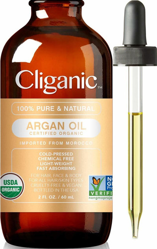 Cliganic Organic Argan Oil, 100% Pure | For Hair, Face & Ski