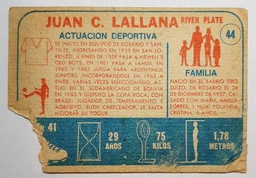 Imagen 2 de 2 de Figurita Tarjetón Sport 67 River Plate Juan C Lallana 35128