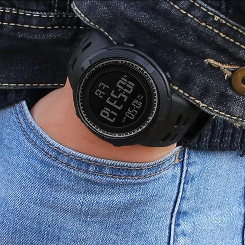 Reloj Digital Deportivo, Pulsera Negra,militar, Moderno, Multifuncional, Dual Time, Cronómetro, Temporizador, Pantalla Luz Led, Alarma, Calendario, Correa Ajustable De Caucho, A Prueba De Agua(Negro))