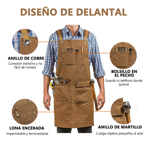 Delantal De Carpintería Lona Encerada Impermeable Ajustable